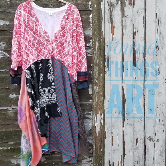 Boho Patchwork Lightweight SweaterJacket Upcycled - Picture 6 of 8